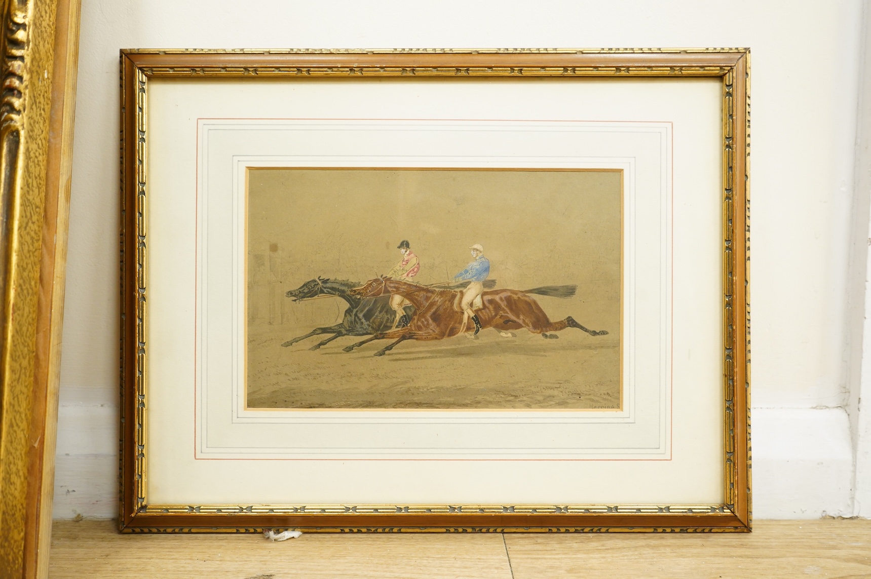John Frederick Herring Snr. (1795-1865), Horse racing scene, signed, 207PK stencil verso, watercolour, 15.5 x 23cm